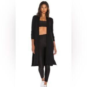 Beyond Yoga Black Heather Modal Blend High Slit Long Cardigan Sweater Medium